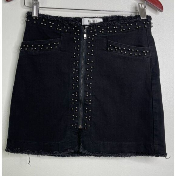 PISTOLA Y2K Beaded Fringe Black Zip Up Pencil Mini Skirt Black Women's Size 26 - Picture 1 of 7